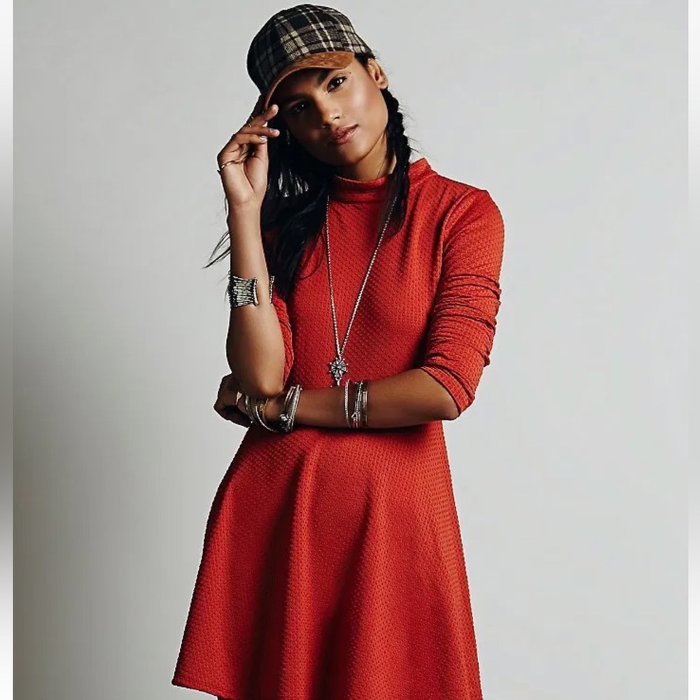 NWT Free People Flirt N Flare Dress in Red Rust Color